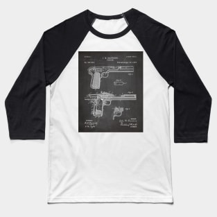 Browning Pistol Patent - Gun Lover Military Fan Art - Black Chalkboard Baseball T-Shirt